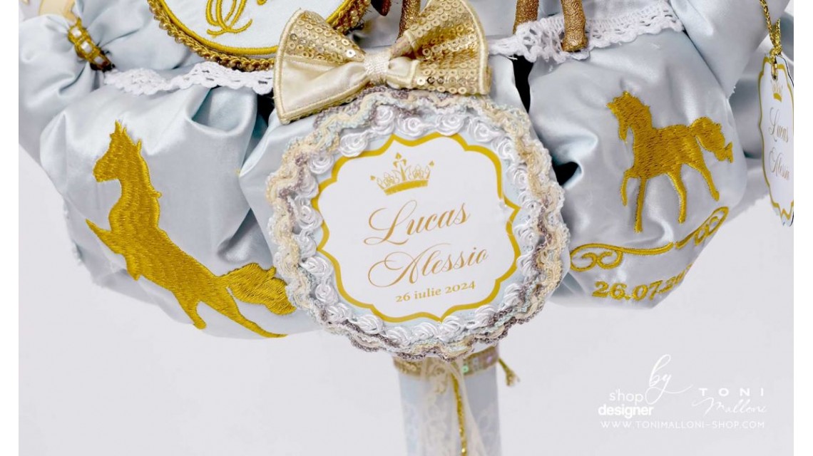 Lumanare botez regala cu broderie personalizata Royal Horse Gold 9